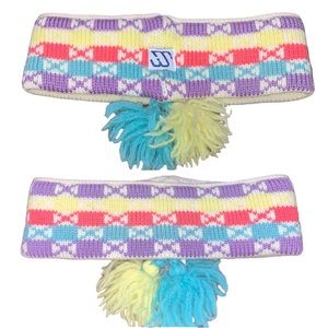 Vintage Murray Merkley Wool Winter Ski Headband Tassels Cream Purple Blu…